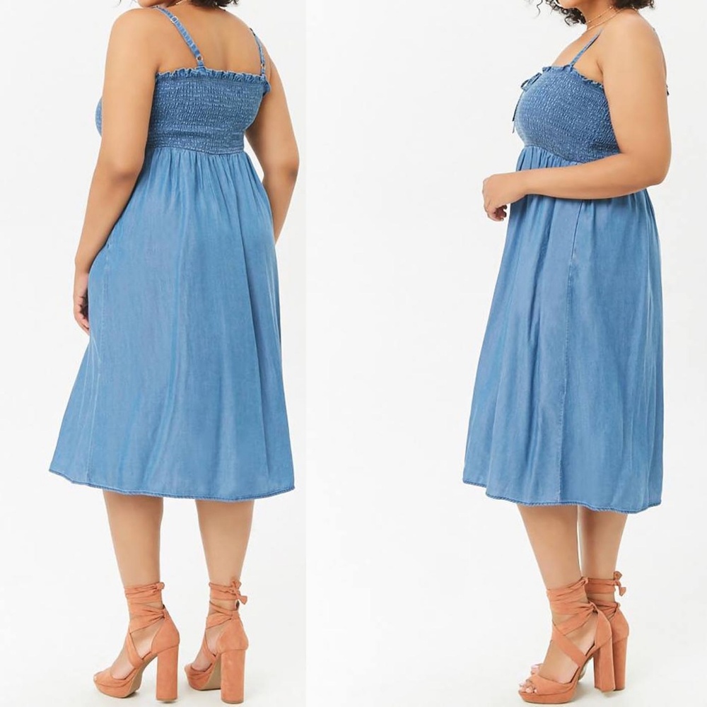 Forever 21 Plus Size Blue Chambray Smocked Dress - Picture 2 of 2
